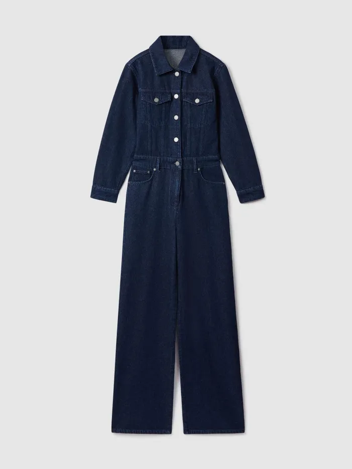 Women Reiss Jumpsuits and Playsuits Frankie Relaxed Denim Jumpsuit Indigo
