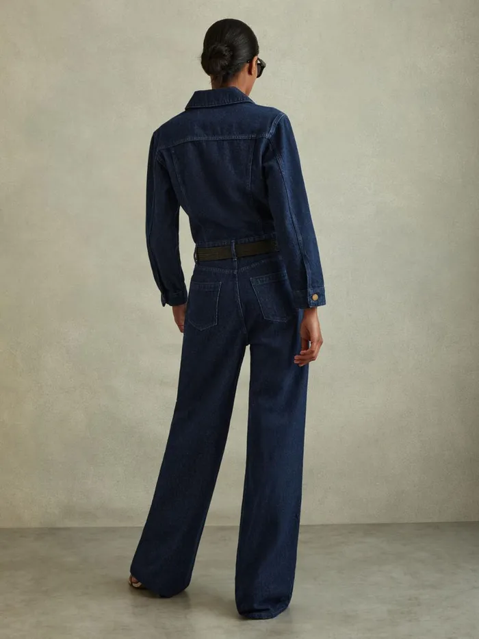 Women Reiss Jumpsuits and Playsuits Frankie Relaxed Denim Jumpsuit Indigo