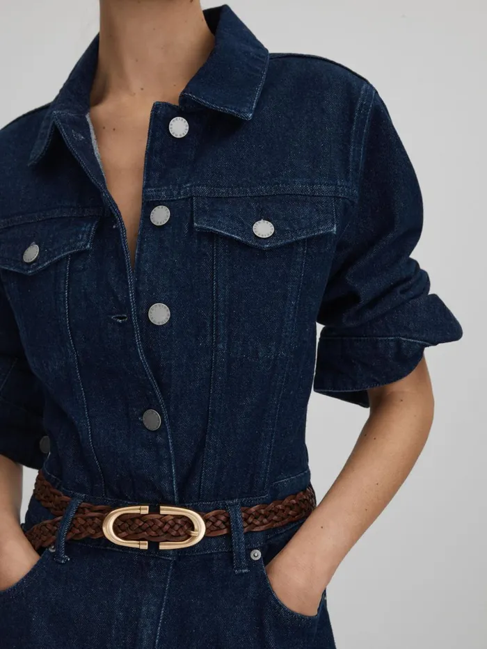 Women Reiss Jumpsuits and Playsuits Frankie Relaxed Denim Jumpsuit Indigo