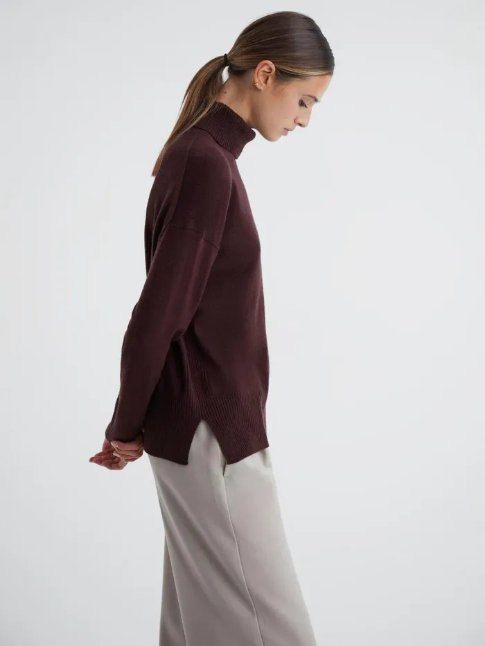 Women Reiss Knitwear Alexis Wool Blend Roll Neck Jumper Berry