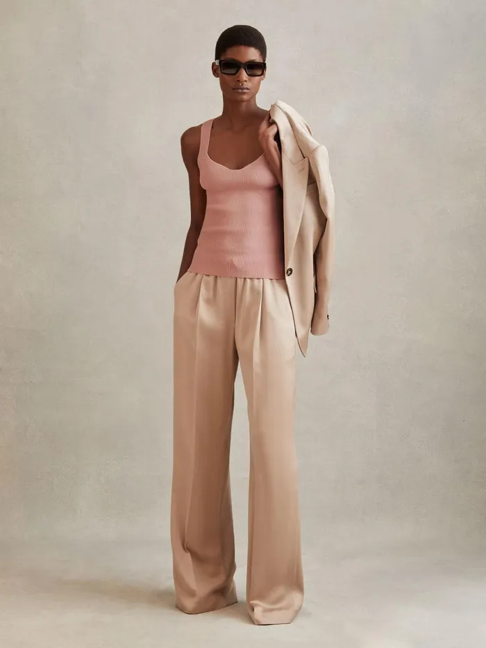 Women Reiss Knitwear Dani Ribbed Sweetheart Neck Top Blush