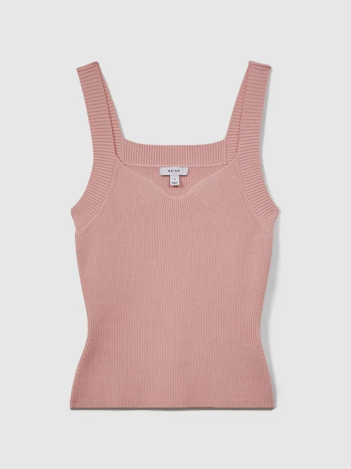 Women Reiss Knitwear Dani Ribbed Sweetheart Neck Top Blush