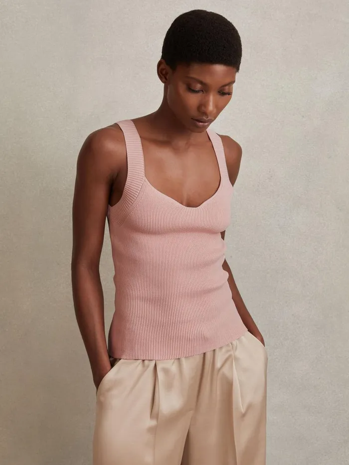 Women Reiss Knitwear Dani Ribbed Sweetheart Neck Top Blush