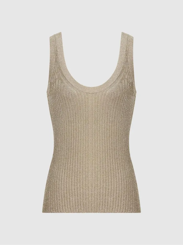 Women Reiss Knitwear Imogen Metallic Top Gold