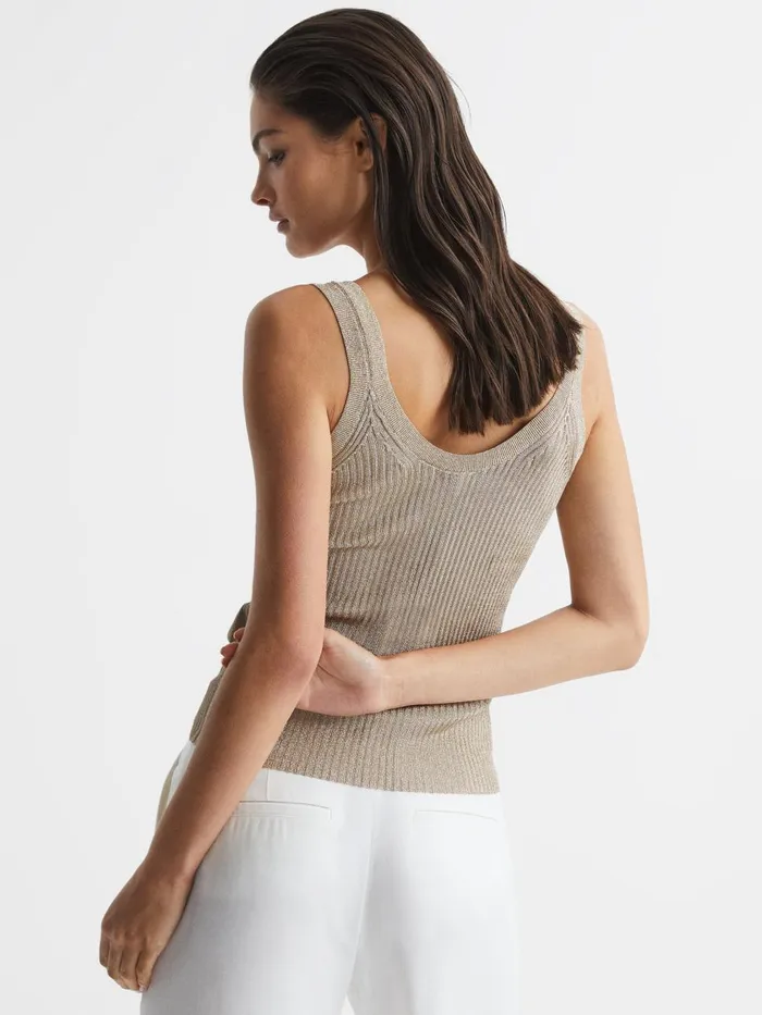 Women Reiss Knitwear Imogen Metallic Top Gold