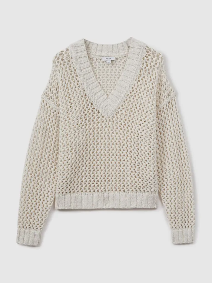 Women Reiss Knitwear Larissa Linen Cotton Open Stitch Jumper Ivory