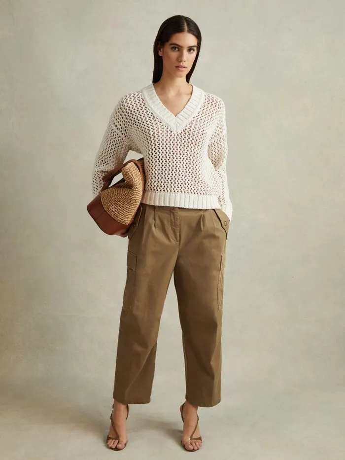 Women Reiss Knitwear Larissa Linen Cotton Open Stitch Jumper Ivory