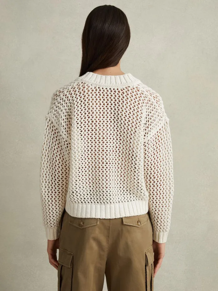 Women Reiss Knitwear Larissa Linen Cotton Open Stitch Jumper Ivory