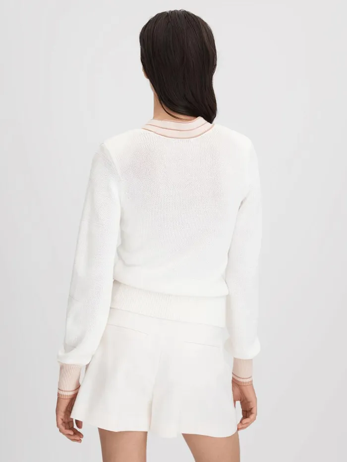 Women Reiss Knitwear Tor Contrast VNeck Jumper Light Pink
