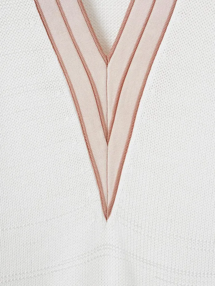 Women Reiss Knitwear Tor Contrast VNeck Jumper Light Pink