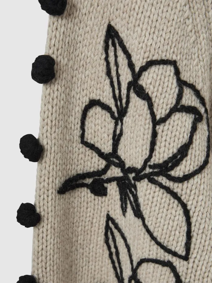 Women Reiss Knitwear Wool Cropped Embroidered Jumper Stoneblack
