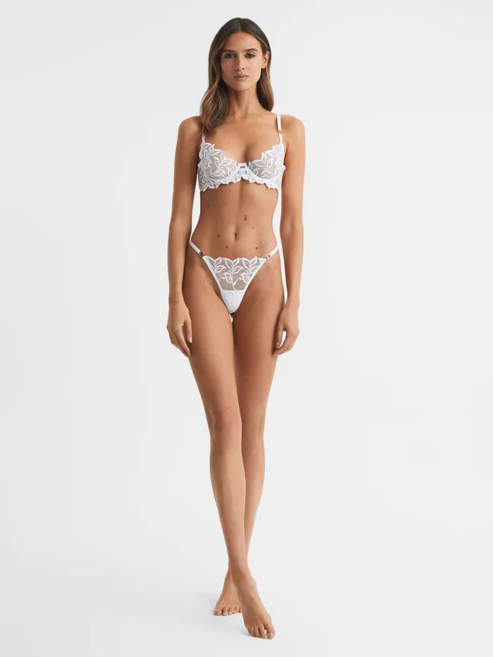 Women Reiss Lingerie Embroidered Mesh GString White