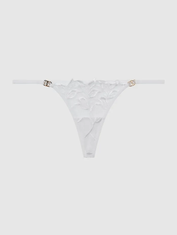 Women Reiss Lingerie Embroidered Mesh GString White