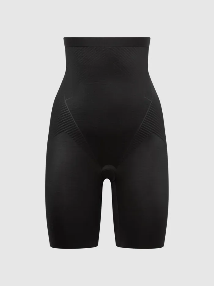 Women Reiss Lingerie Shapewear Firming HighWaisted MidThigh Shorts Black