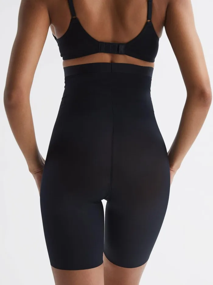 Women Reiss Lingerie Shapewear Firming HighWaisted MidThigh Shorts Black
