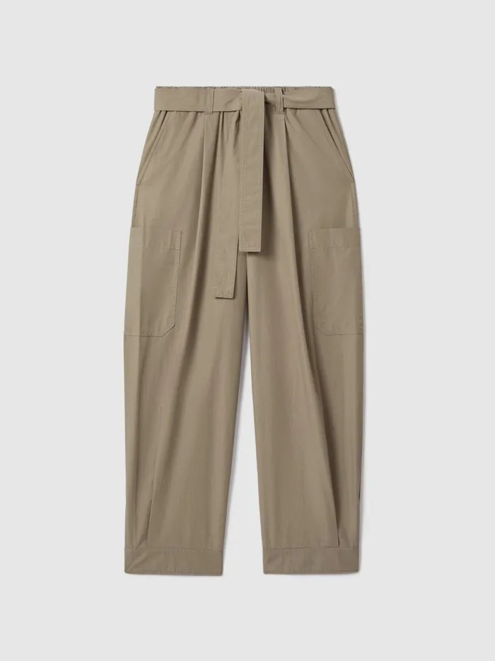 Women Reiss Pants Delia Cotton Tapered Parachute Trousers Khaki