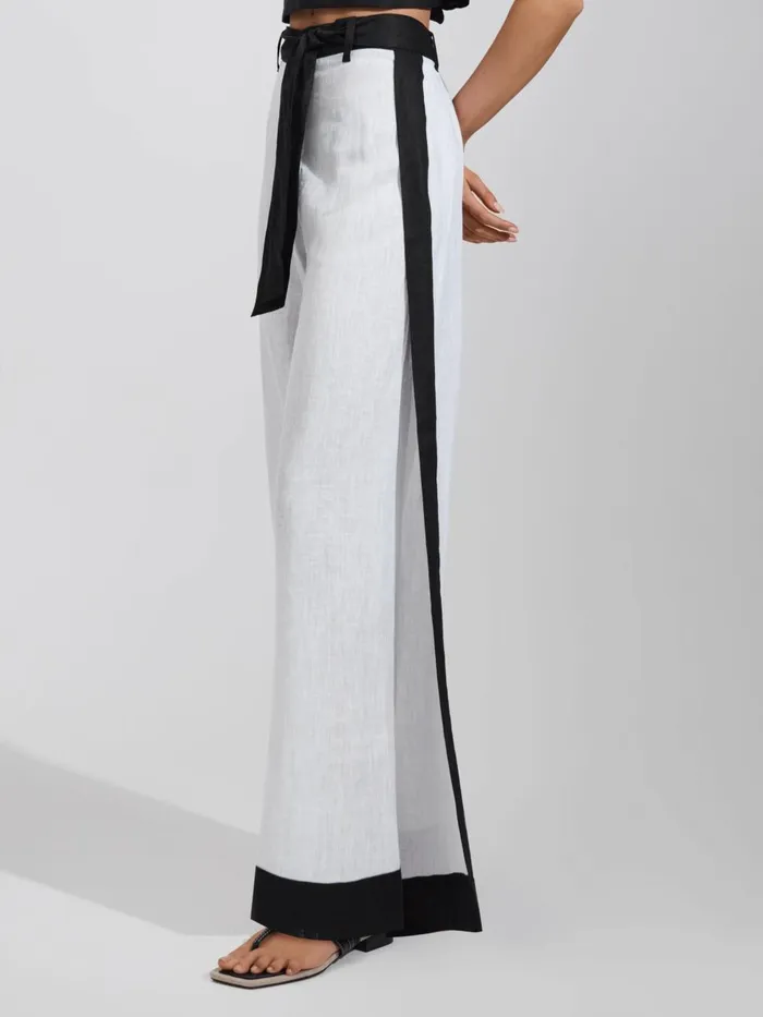 Women Reiss Pants Harlow Linen Side Split Trousers Whitenavy