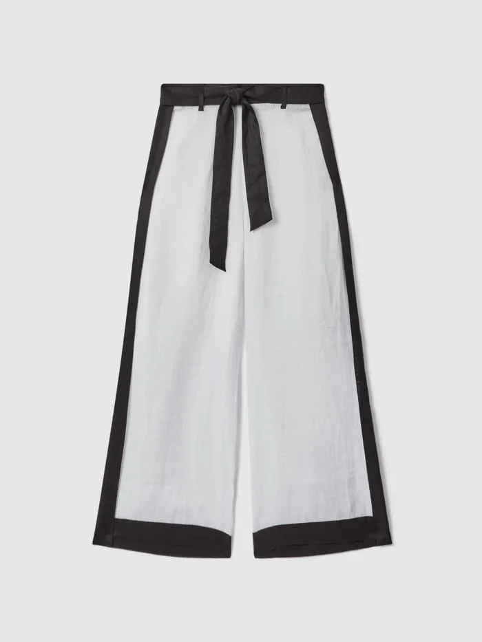 Women Reiss Pants Harlow Linen Side Split Trousers Whitenavy