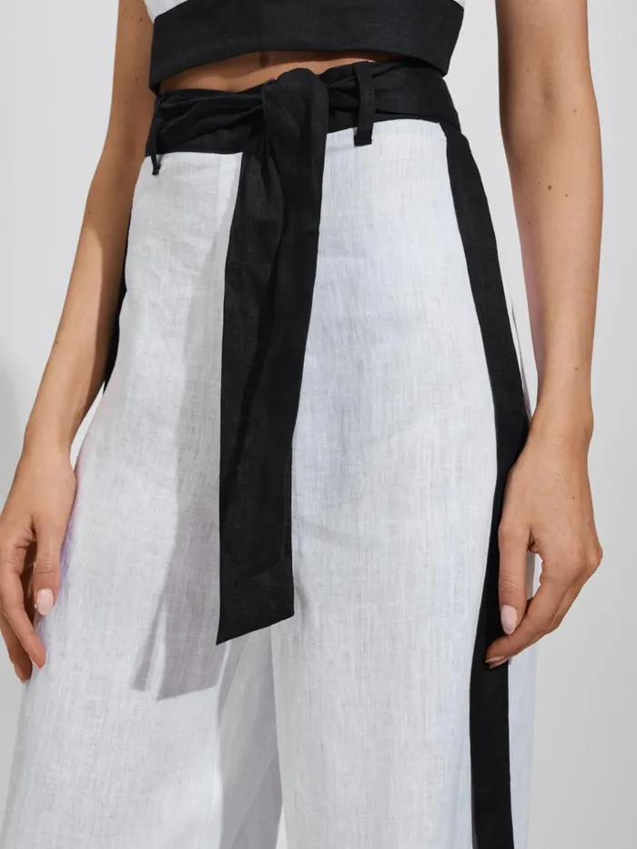 Women Reiss Pants Harlow Linen Side Split Trousers Whitenavy