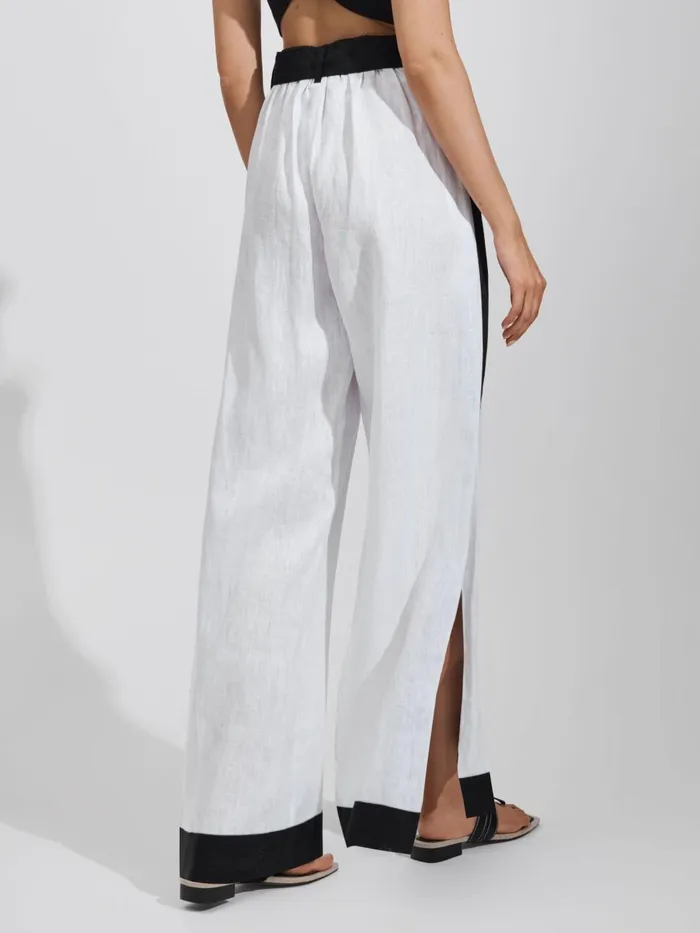 Women Reiss Pants Harlow Linen Side Split Trousers Whitenavy