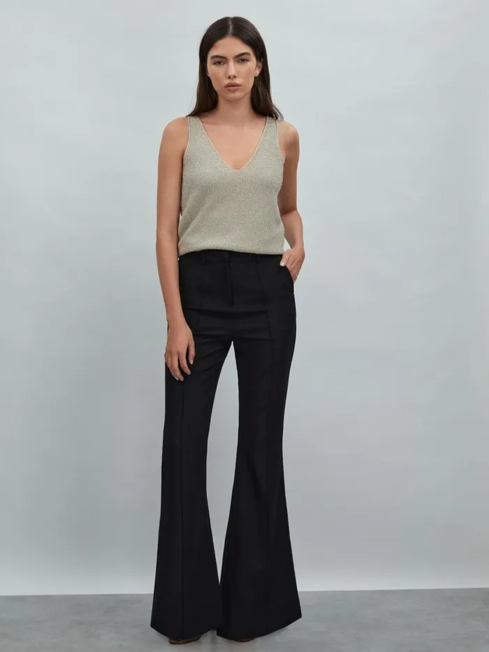 Women Reiss Pants High Rise Flared Trousers Black