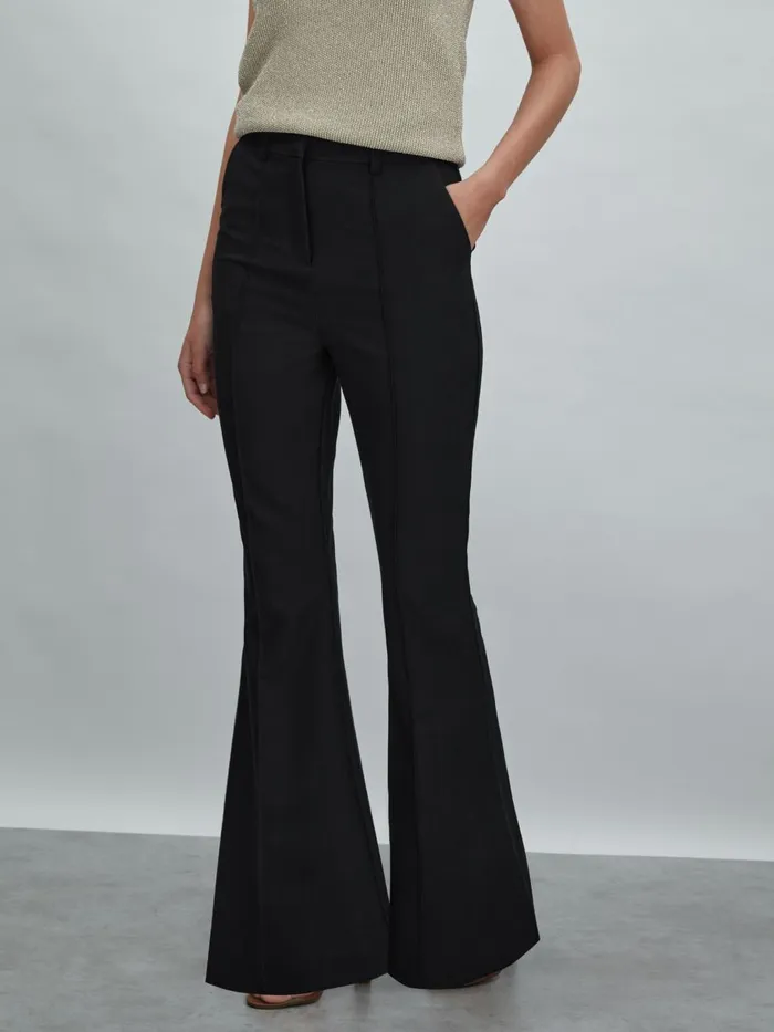 Women Reiss Pants High Rise Flared Trousers Black