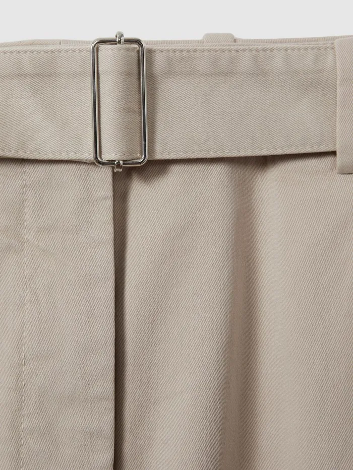 Women Reiss Pants Hutton Cropped Cotton Blend Belted Trousers Stone