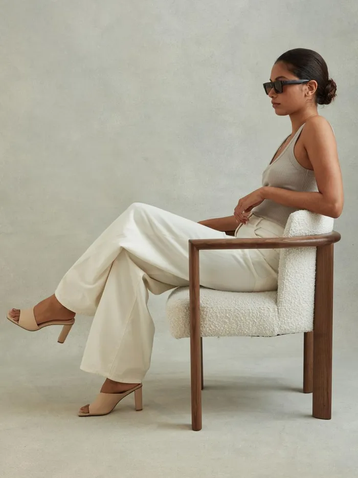Women Reiss Sandals Heather Leather Block Heel Mules Nude