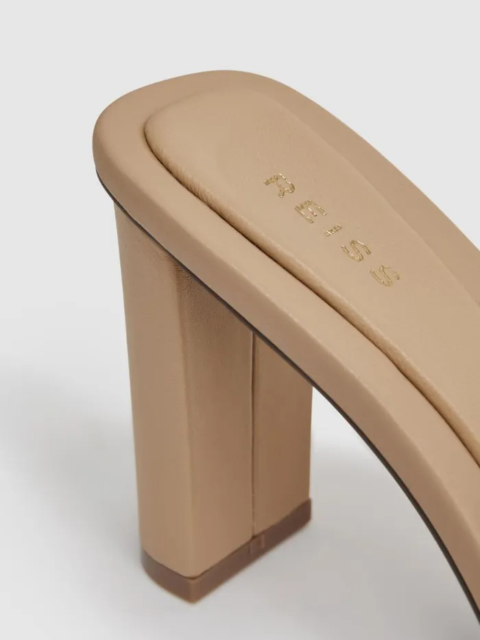 Women Reiss Sandals Heather Leather Block Heel Mules Nude