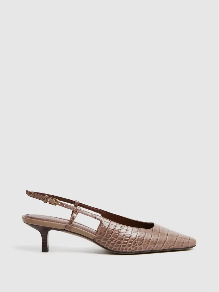Women Reiss Sandals Jade Leather Slingback Heels Taupe