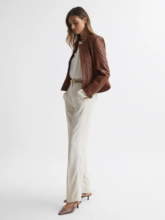 Women Reiss Sandals Jade Leather Slingback Heels Taupe