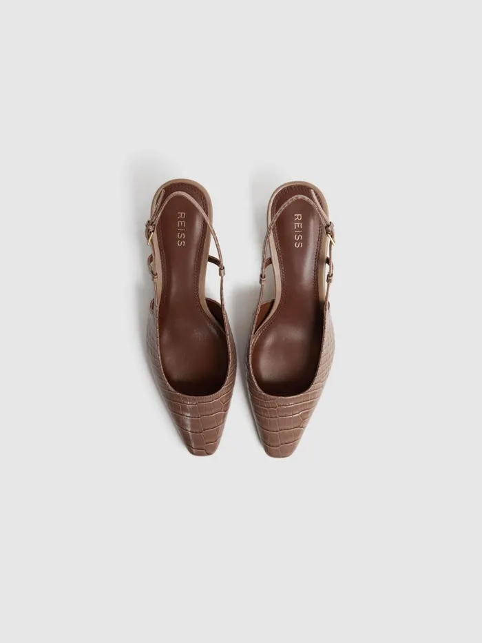 Women Reiss Sandals Jade Leather Slingback Heels Taupe