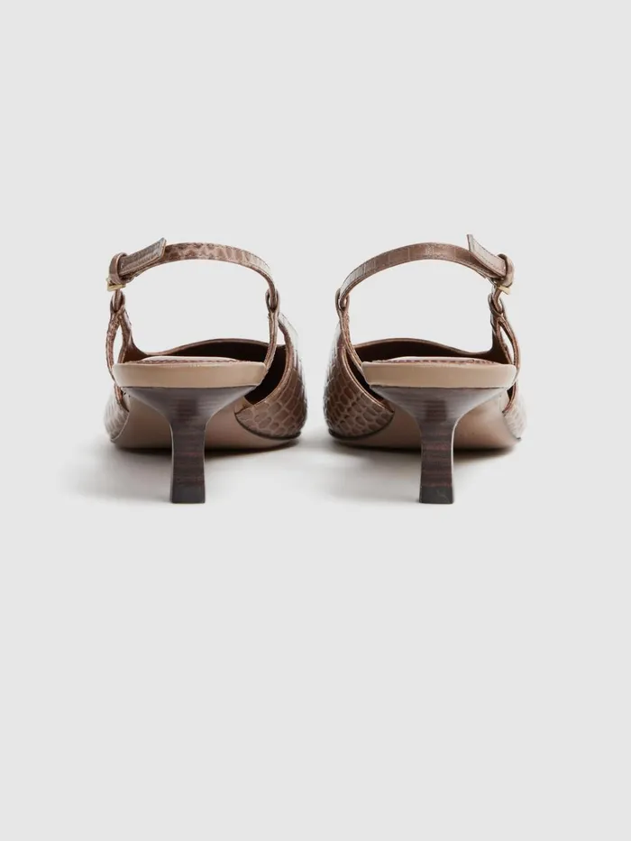 Women Reiss Sandals Jade Leather Slingback Heels Taupe