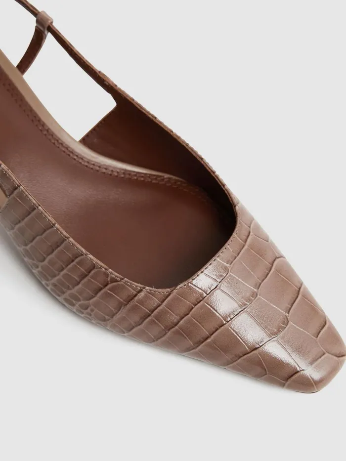 Women Reiss Sandals Jade Leather Slingback Heels Taupe