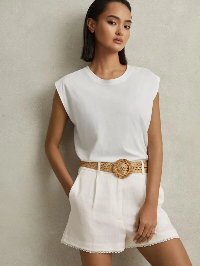 Women Reiss Shorts Belle Linen Belted Shorts White