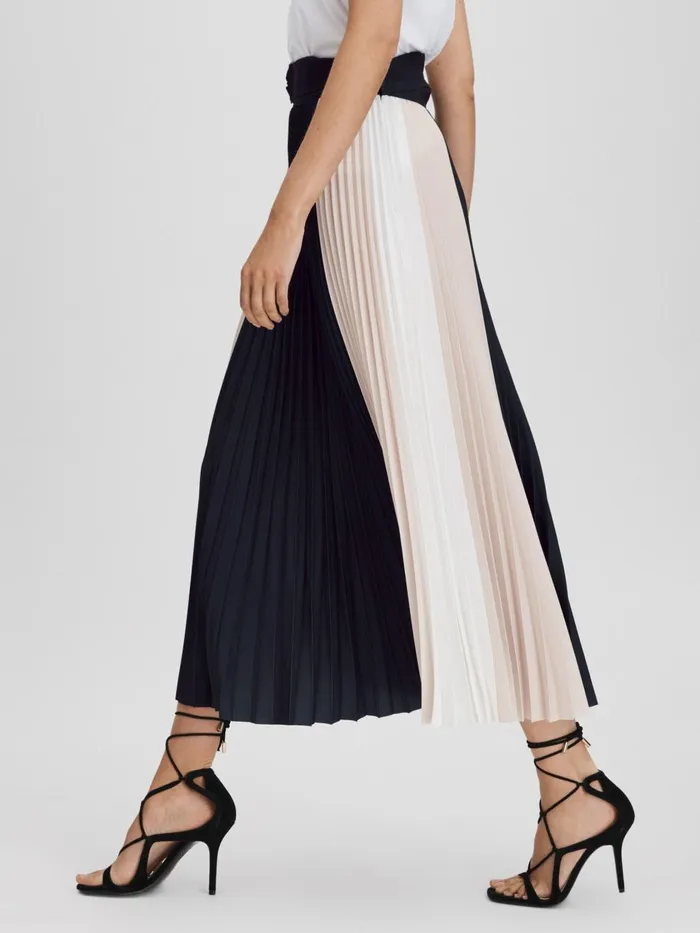 Women Reiss Skirts Ava Colourblock Pleated Midi Skirt Navynude