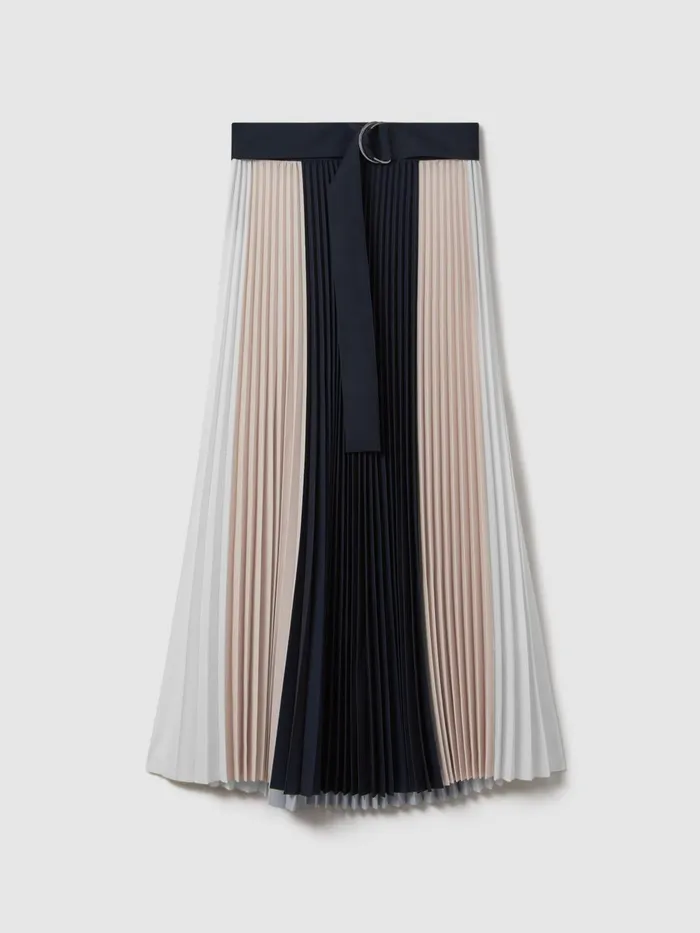 Women Reiss Skirts Ava Colourblock Pleated Midi Skirt Navynude