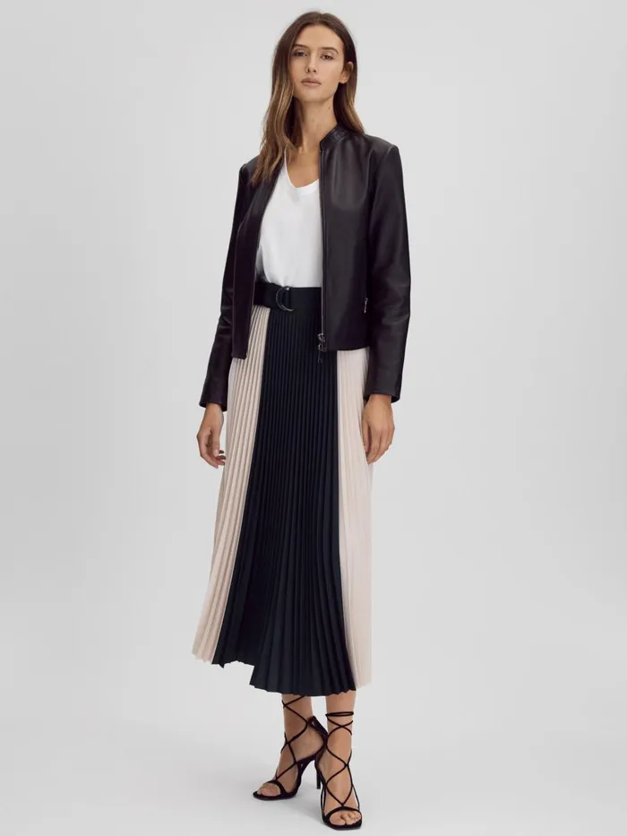 Women Reiss Skirts Ava Colourblock Pleated Midi Skirt Navynude