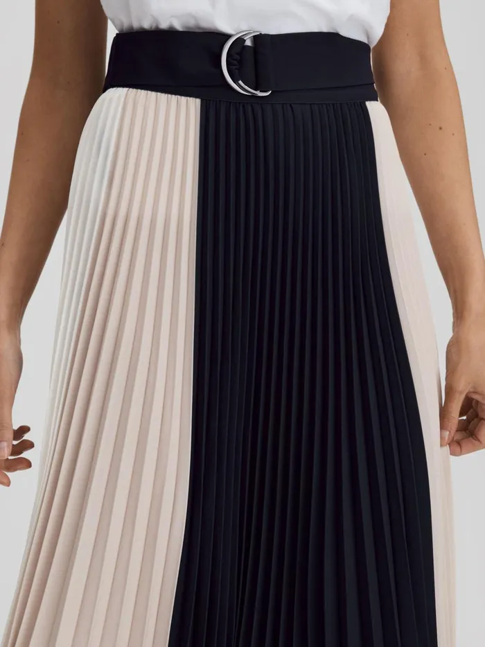 Women Reiss Skirts Ava Colourblock Pleated Midi Skirt Navynude
