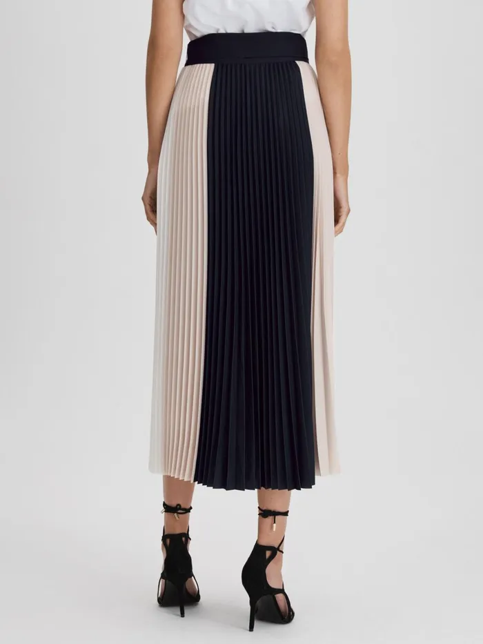Women Reiss Skirts Ava Colourblock Pleated Midi Skirt Navynude