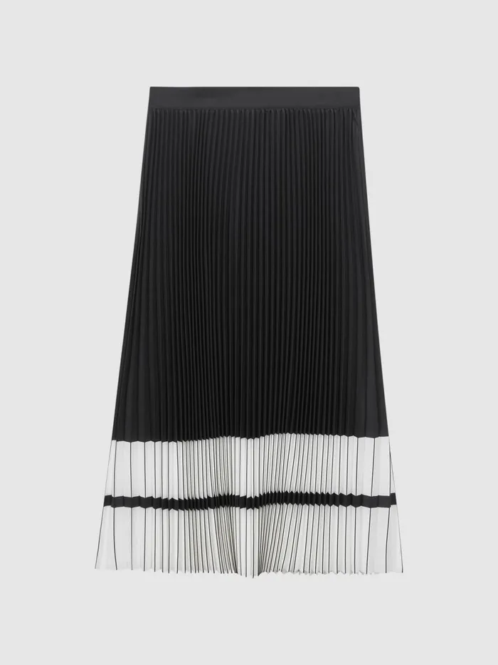 Women Reiss Skirts Marie High Rise Pleated Midi Skirt Blackwhite
