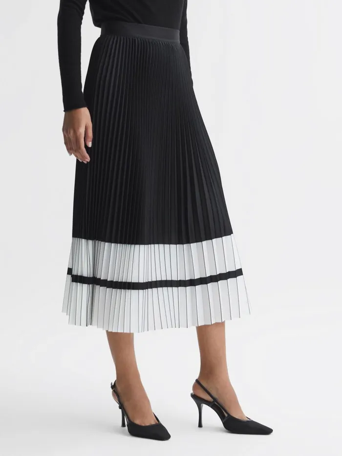Women Reiss Skirts Marie High Rise Pleated Midi Skirt Blackwhite
