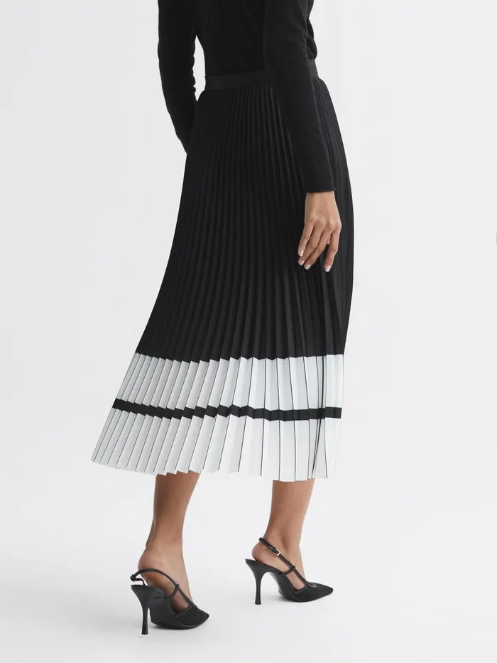 Women Reiss Skirts Marie High Rise Pleated Midi Skirt Blackwhite