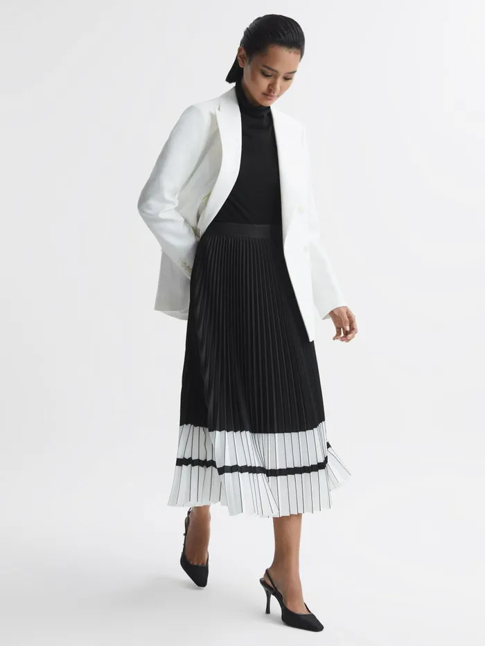 Women Reiss Skirts Marie High Rise Pleated Midi Skirt Blackwhite