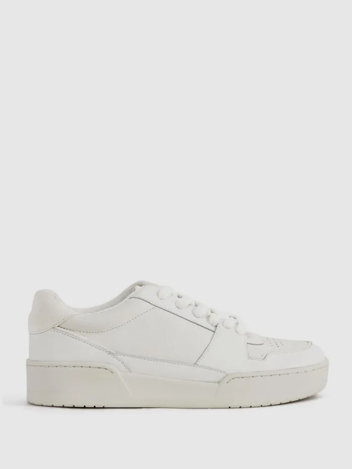 Women Reiss Sneakers Frankie Leather LaceUp Trainers White