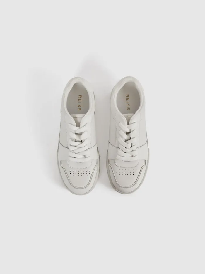 Women Reiss Sneakers Frankie Leather LaceUp Trainers White