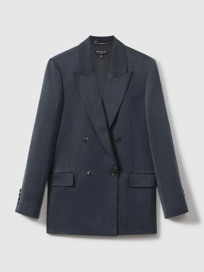Women Reiss Suits and Tailoring Cupro Double Breasted Suit Blazer Navy