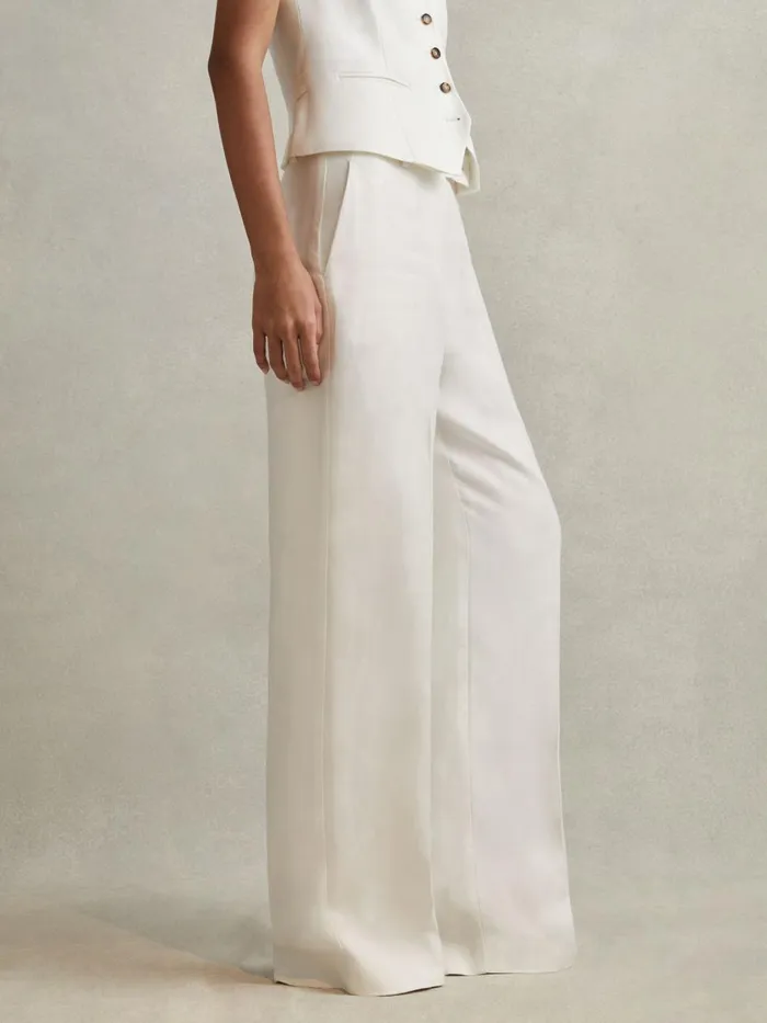 Women Reiss Suits and Tailoring Lori ViscoseLinen Wide Leg Suit Trousers White