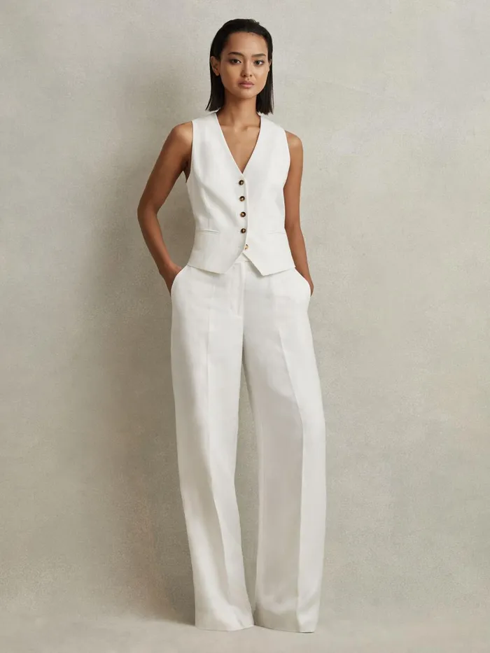 Women Reiss Suits and Tailoring Lori ViscoseLinen Wide Leg Suit Trousers White