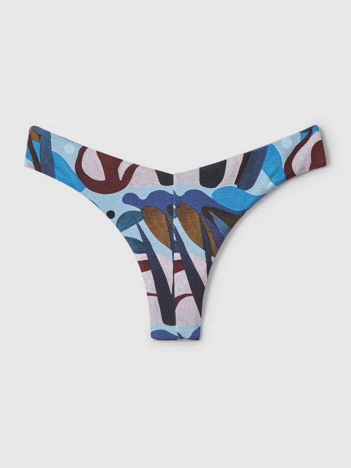 Women Reiss Swimwear High Cut Bikini Bottoms Blue Multi